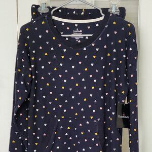 Cuddl Duds Pajamas Sueded Poly Spandex 2-PC Set XS Navy Blue Hearts New